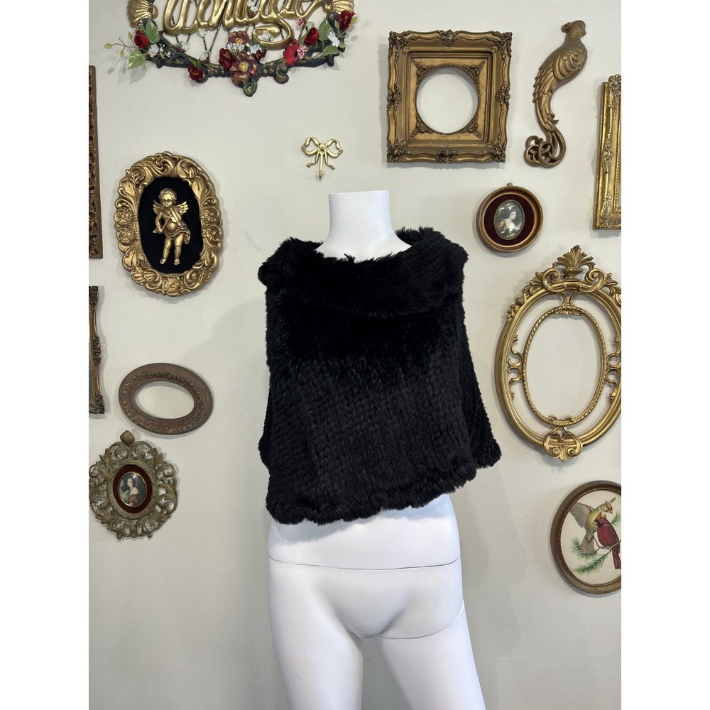 Aqua Black Real Fur Shrug Poncho Capelet